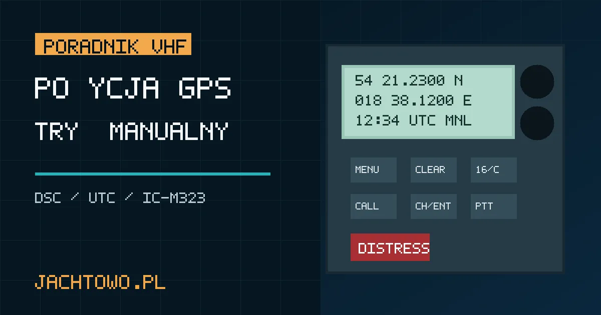 Pozycja GPS wpisana ręcznie do radia VHF Icom IC-M323: współrzędne i czas UTC